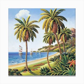 Three palm trees on the sea coast 2 Canvas Print