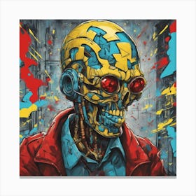 Andy Getty, Pt X, In The Style Of Lowbrow Art, Technopunk, Vibrant Graffiti Art, Stark And Unfiltere (3) Canvas Print