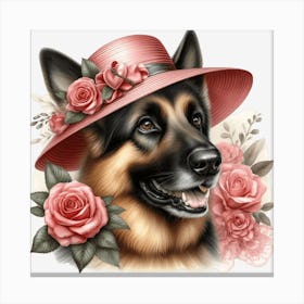 German Shepherd With Roses 1 Leinwandbild