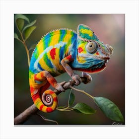 Kaleidoscope A Realistic Portrait Of A Vibrant Chameleon In Natural Habitat (4) Canvas Print