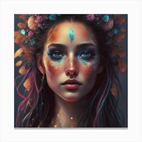 Girl With Flowers On Her Head Canvas Print