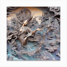 A colourful An image of the artistic interpretation of the statue of Chinese princess zhao liyi in the dynamic pose, adding a touch of fantasy or whimsy 4 Canvas Print