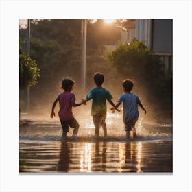 Children Playing In A Flooded Street Canvas Print