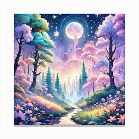 A Fantasy Forest With Twinkling Stars In Pastel Tone Square Composition 166 Canvas Print