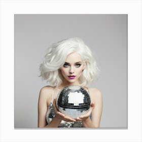 Woman With White Hair Holding A Disco Ball Art Print 2 Canvas Print