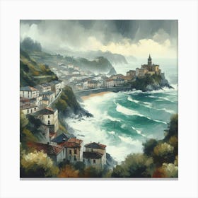 Seascape Painting With Rain Canvas Print