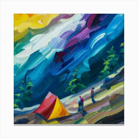 People camping in the middle of the mountains oil painting abstract painting art 15 Canvas Print