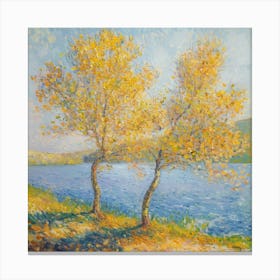 Two Trees By The Lake Canvas Print