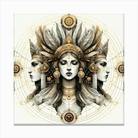 Atztec Culture Beauties In Gold And Forms Creative Drawing Canvas Print