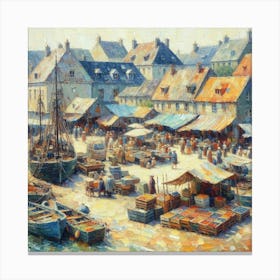 Port Market, Acrylic Painting Style Canvas Print