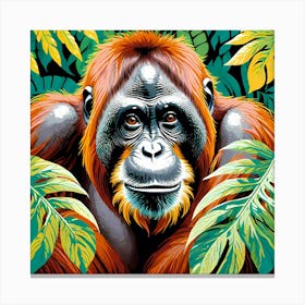 Orangutan With Leaves Canvas Print