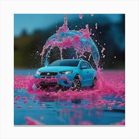 Car Splashing Pink Water Canvas Print