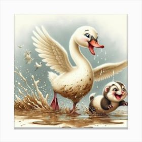 Swan And Squirrel 1 Canvas Print