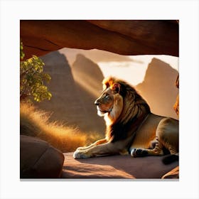 Lion In Cave Canvas Print