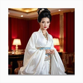 Asian Elegance Personified As A Lady Poised In High End Attire High Fashion Venue Ambient Lighting (1) Canvas Print