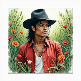 Watercolor Depiction Of Michael Jackson In A Lush Garden 1 Canvas Print