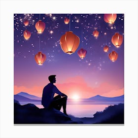 Man Looking At Lanterns Canvas Print
