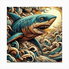 Shark Emerging from Turbulent Waves Canvas Print