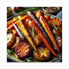 A Close Up Of A Plate Of Root Vegetables, Includin Canvas Print