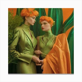 Two Women In Green Dresses Canvas Print