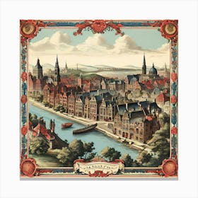 A Vintage Map, Of A Historic City With Ornate Borders And Labels art print 19 Canvas Print