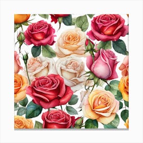 Watercolor Roses Seamless Pattern 4 Canvas Print