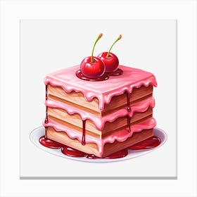 Cake With Cherries Vector Illustration Canvas Print