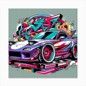 Purple Mazda Rx7 Vehicle Colorful Comic Graffiti Style Canvas Print