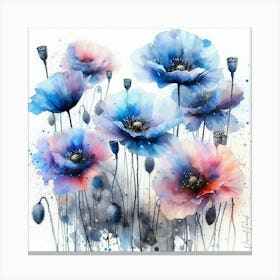 Wet On Wet Blue Poppie Flowers Canvas Print