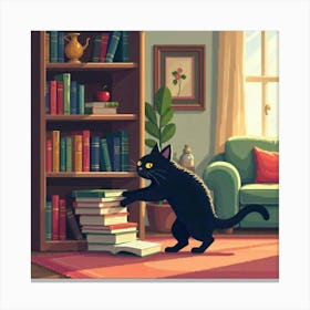 Cat Playing With Books Art Print Funny Cat (2) Canvas Print