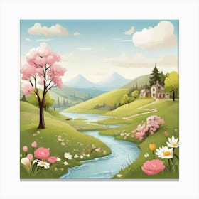 Spring Landscape art print Canvas Print