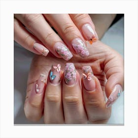 Pink Nails With Flowers Canvas Print