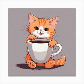 Cute Orange Kitten Loves Coffee Square Composition 23 Canvas Print