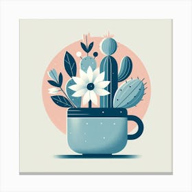 Scandinavian style, Blooming cactus in a cup 3 Canvas Print