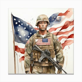 Default Create A Simple Watercolor Of A Soldier With America F 1 Canvas Print