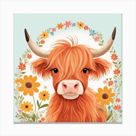 Floral Baby Highland Cow Nursery Illustration (22) Canvas Print