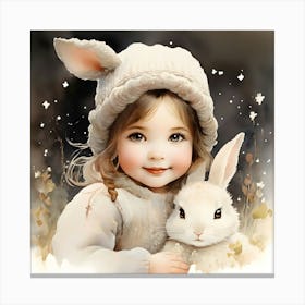 Little Girl With Bunny Canvas Print