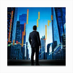 Career Progress Graph Soaring Upwards Against A Backdrop Of A Bustling Wall Street A Businessman In 2 1 Canvas Print