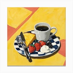 Coffee & Breakfast Yellow Checkerboard 1 Canvas Print