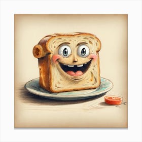 Cartoon Illustration Of A Piece Of Bread Canvas Print