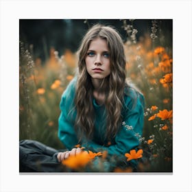 Girl In A Field Of Flowers Canvas Print