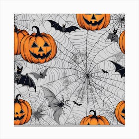 Halloween Pumpkins And Bats 3 Canvas Print