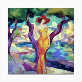 Woman In Yellow Hat Canvas Print