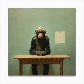 Chimpanzee Sitting At Desk Canvas Print