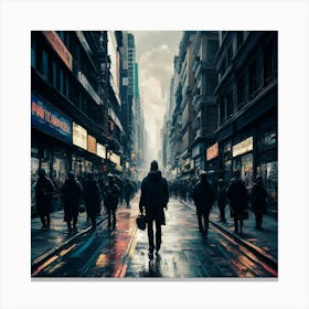 Man Walking Down A City Street Canvas Print