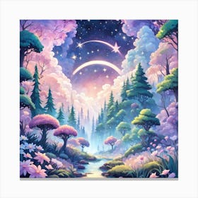 A Fantasy Forest With Twinkling Stars In Pastel Tone Square Composition 267 Canvas Print
