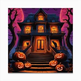 Halloween House With Pumpkins 9 Canvas Print
