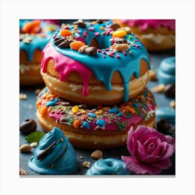 Colorful Donuts On A Dark Background Canvas Print