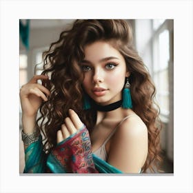 Beautiful Girl With Curly Hair Canvas Print