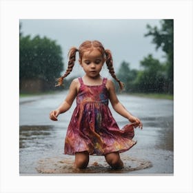 Little Girl Playing In The Rain 1 Canvas Print